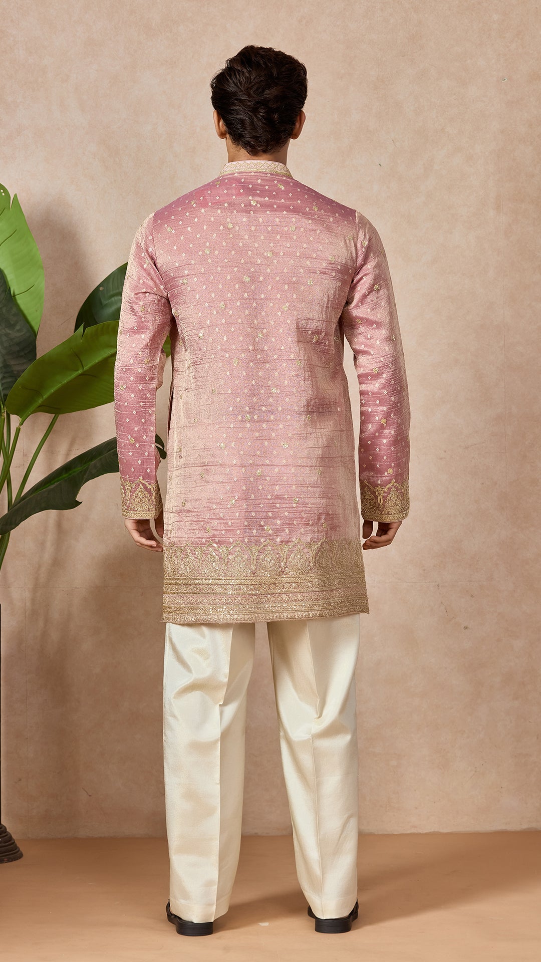 Carrot V-Neck Short Kurta Set for Men with Korean Pants