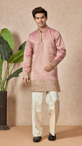 Carrot V-Neck Short Kurta Set for Men with Korean Pants