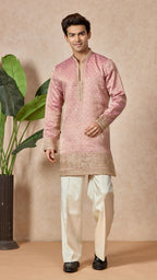 Carrot V-Neck Short Kurta Set for Men with Korean Pants