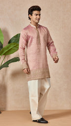 Carrot V-Neck Short Kurta Set for Men with Korean Pants