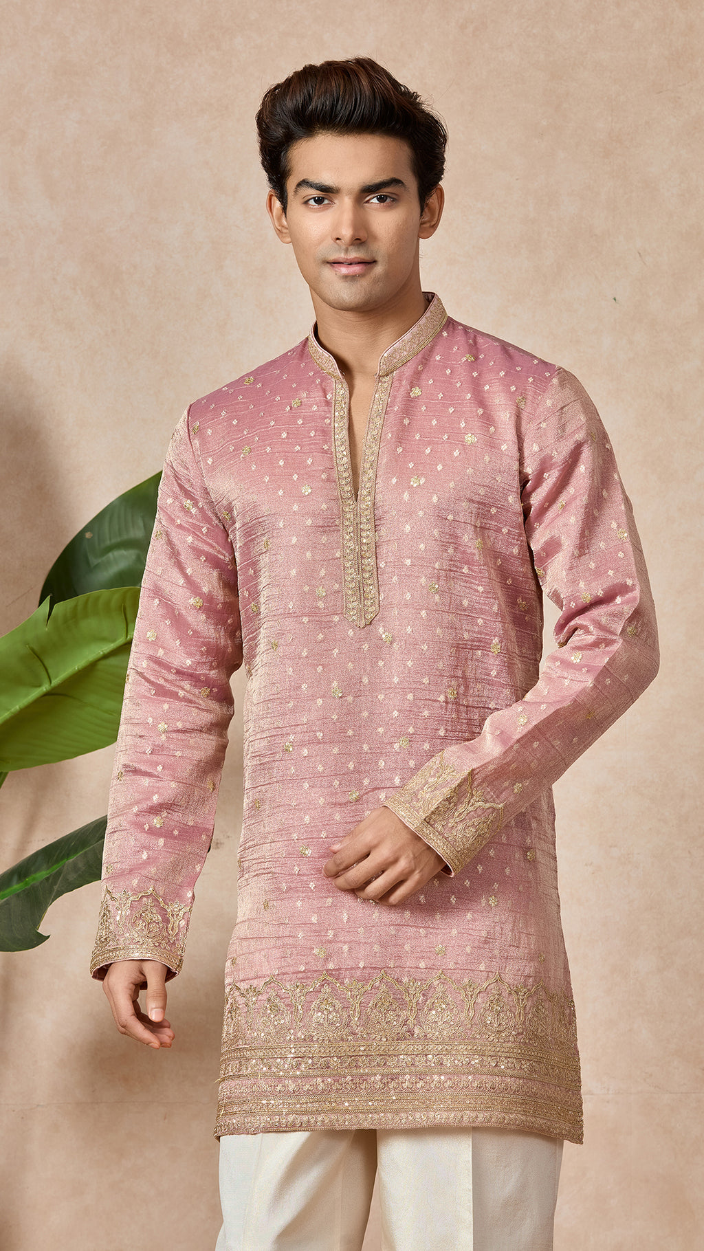 Carrot V-Neck Short Kurta Set for Men with Korean Pants