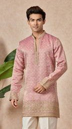 Carrot V-Neck Short Kurta Set for Men with Korean Pants