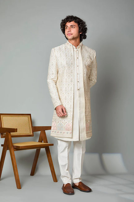 Cream Indo Western Sherwani for Men – Wedding & Engagement Ethnic Wear