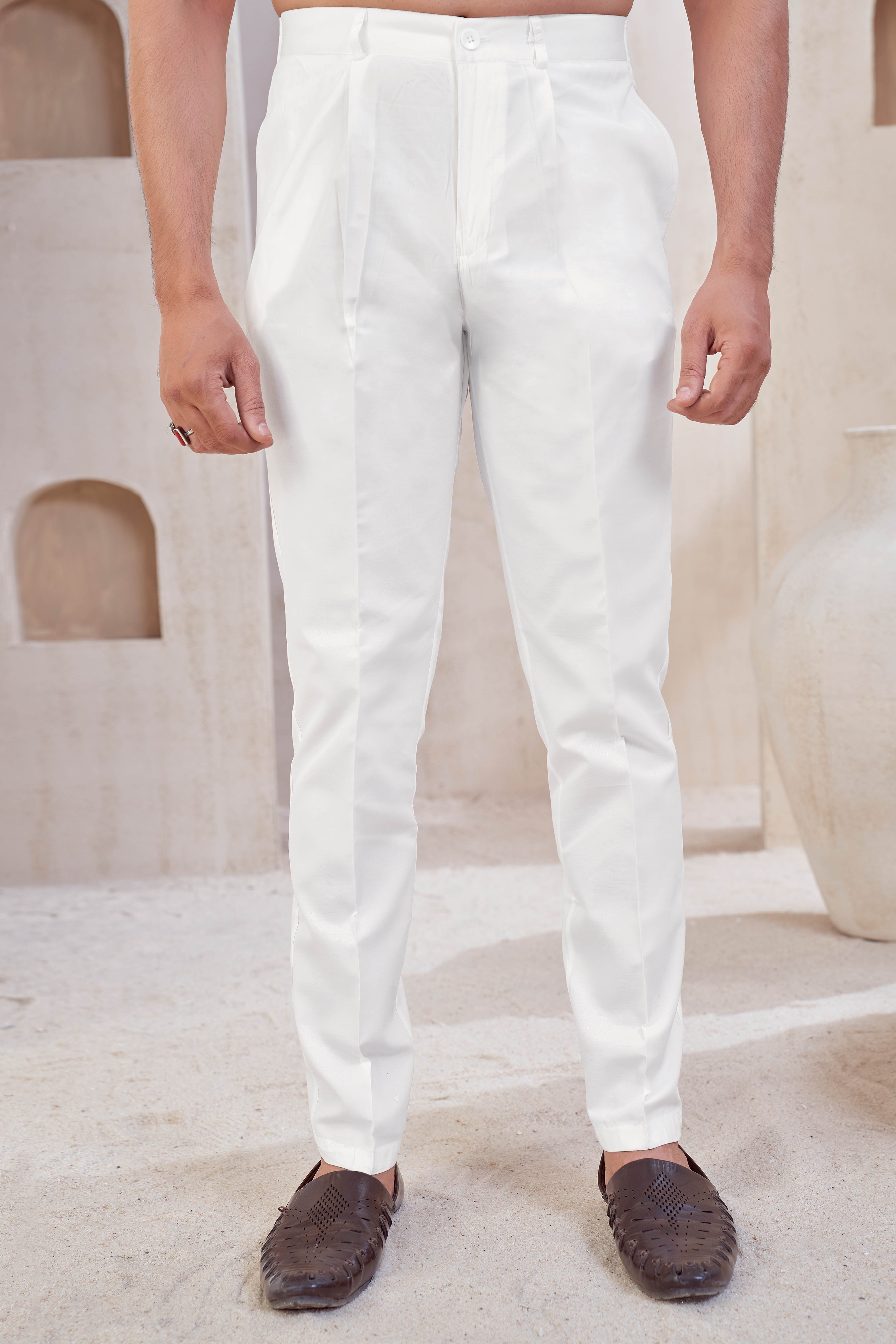 Classic White Straight-Cut Trouser Pants