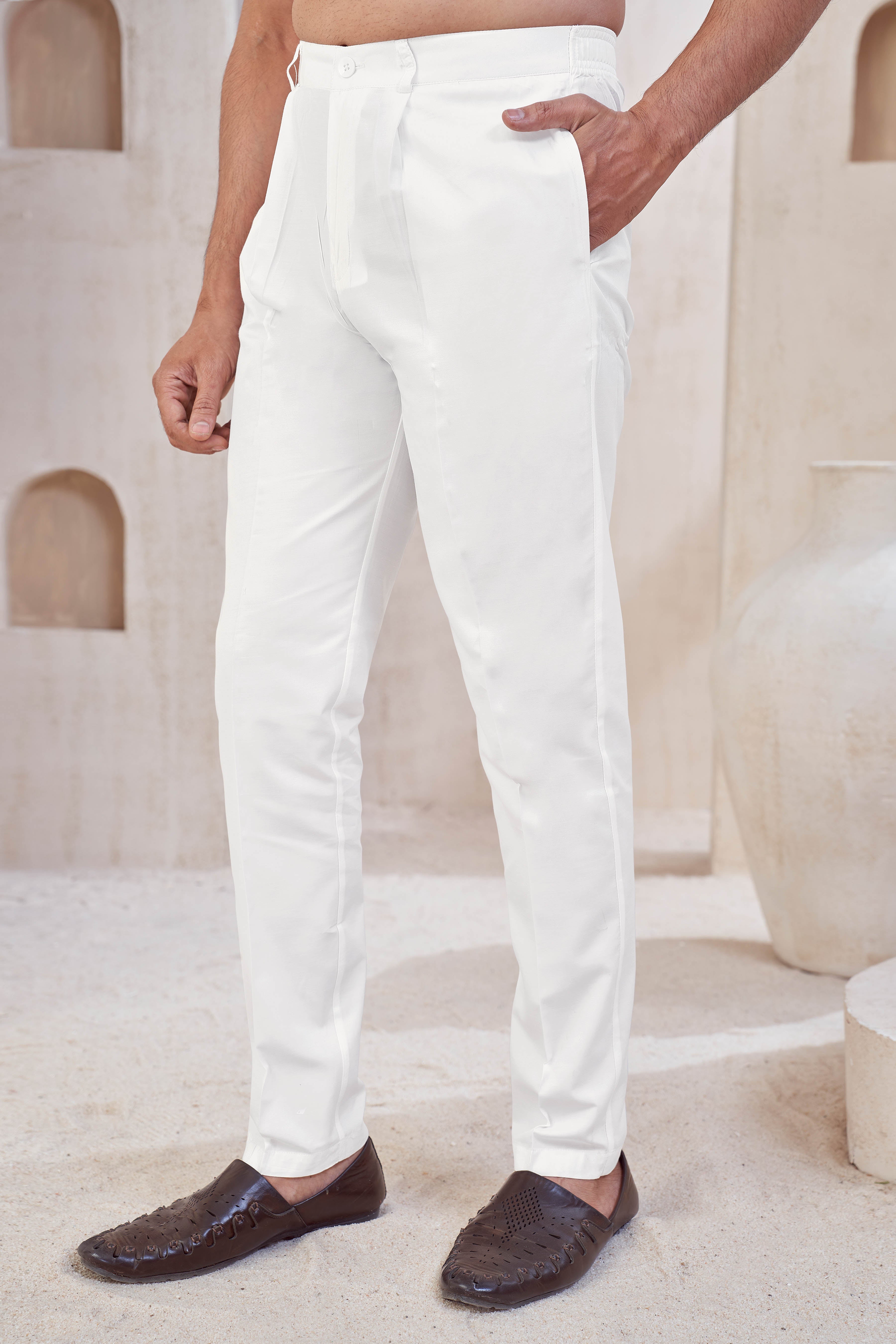 Classic White Straight-Cut Trouser Pants