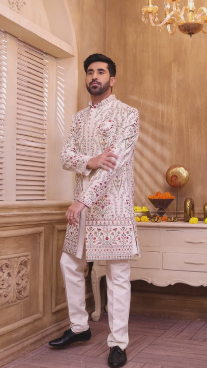 Ethnic Indo-Western Kurta Set For Men With Floral Embroidery