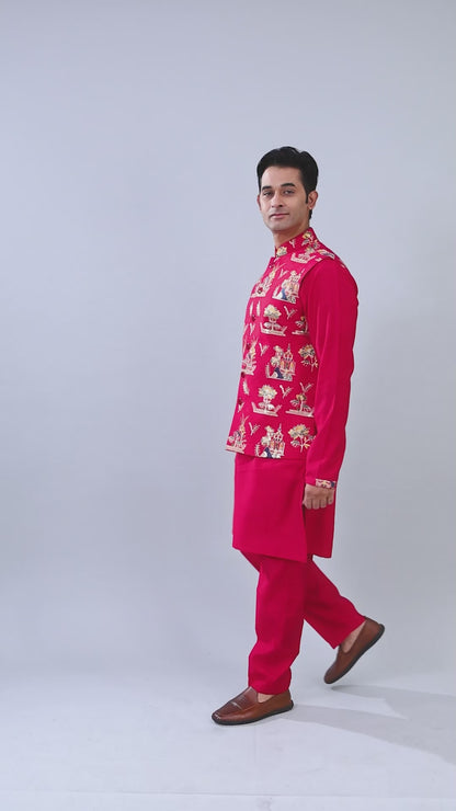 Raw silk Kurta Jacket Set for Wedding Celebrations