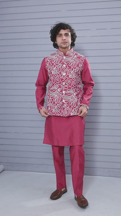 Men’s Kurta Jacket Set with Embroidery Work