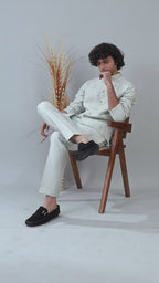 Stylish Off-white Raw Silk Men’s Kurta Jacket Set for Festive Events