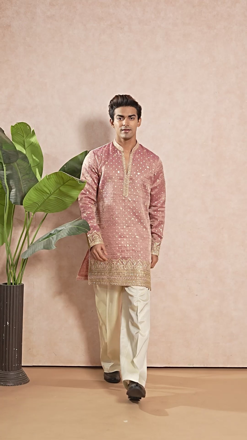 Carrot V-Neck Short Kurta Set for Men with Korean Pants