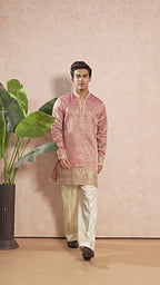 Carrot V-Neck Short Kurta Set for Men with Korean Pants