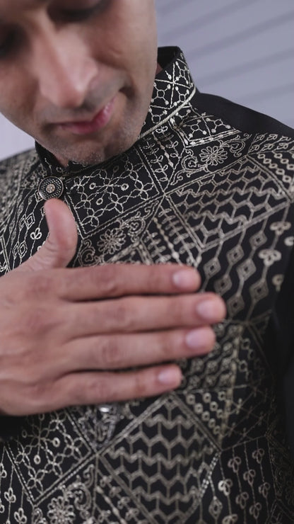 Wedding and Engagement Wear Sea Blue Men’s Kurta Jacket Set