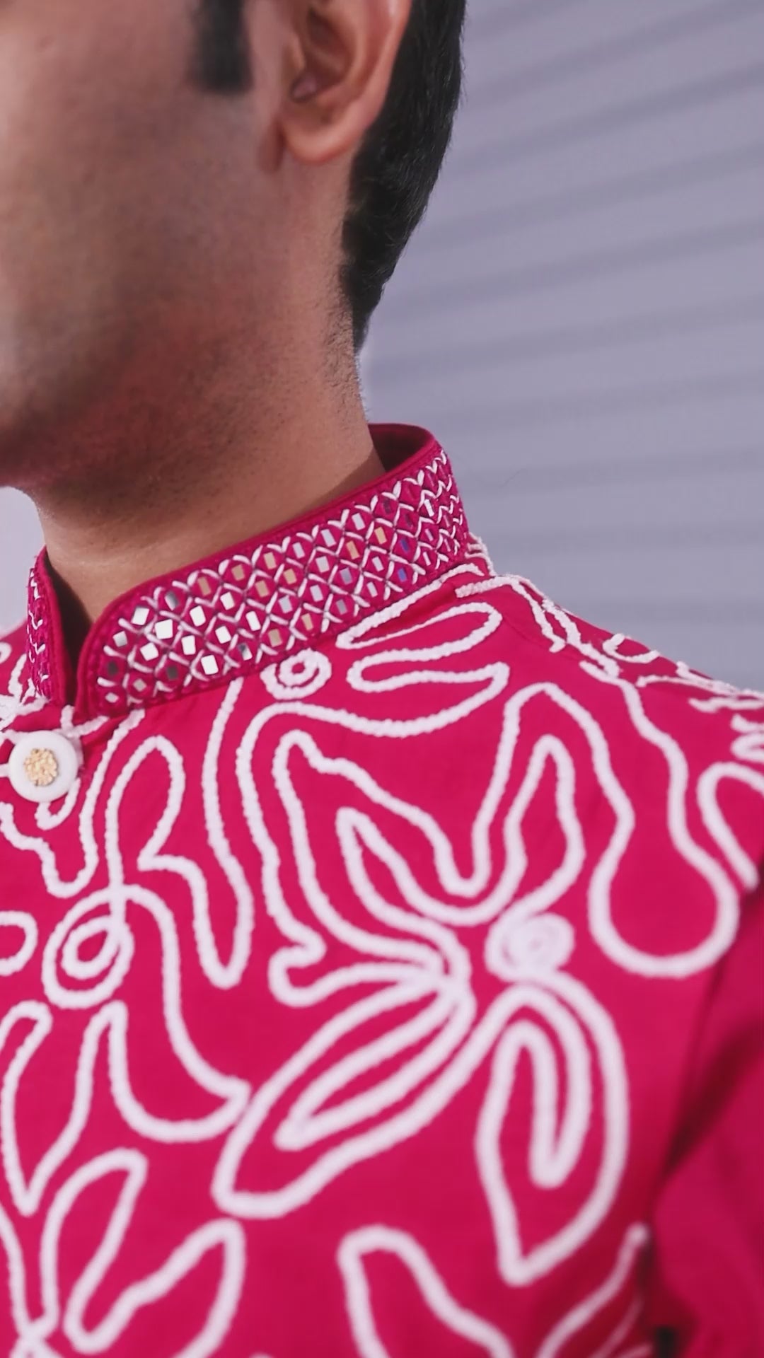 Royal Magenta Raw Silk Men's Kurta Jacket Set for Festive Events