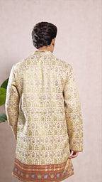 V-Neck Short Kurta Set for Men with Korean Pants