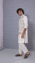 Cream Kurta Jacket Set in Raw Silk Traditional Events For Men