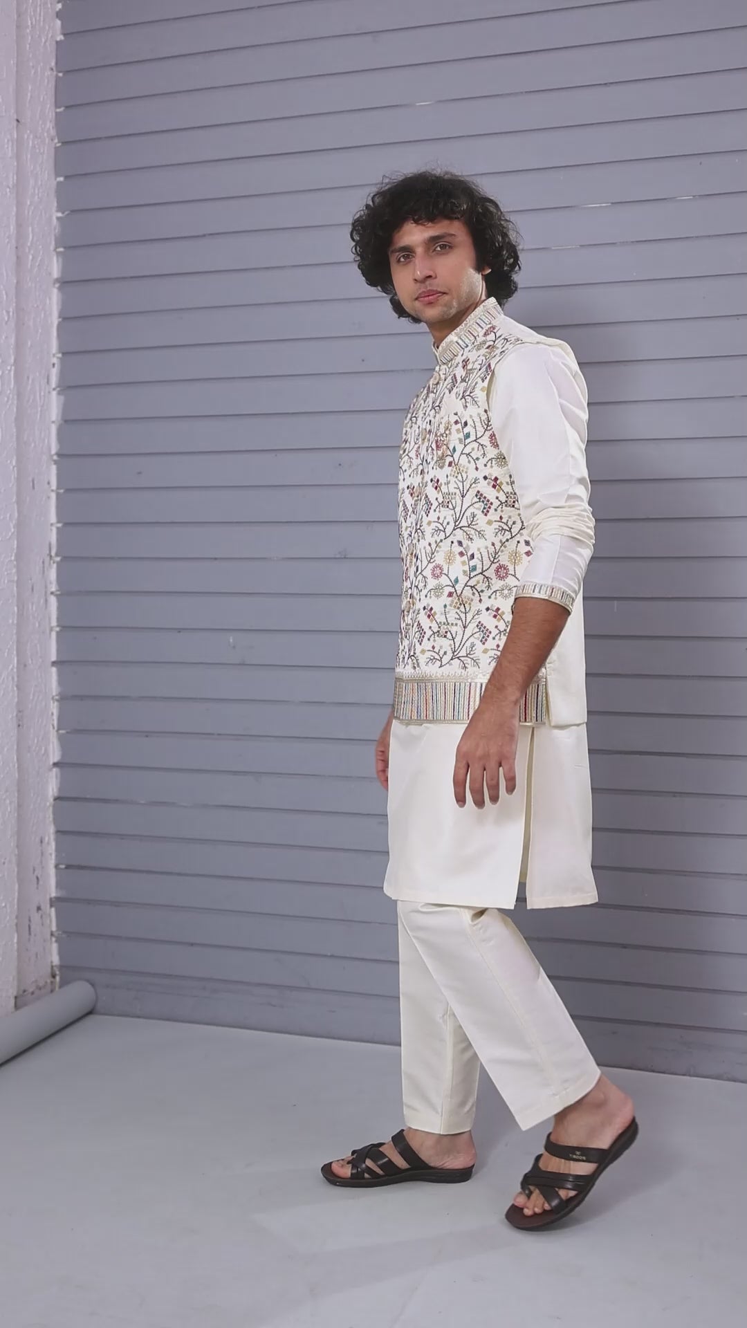 Cream Kurta Jacket Set in Raw Silk Traditional Events For Men