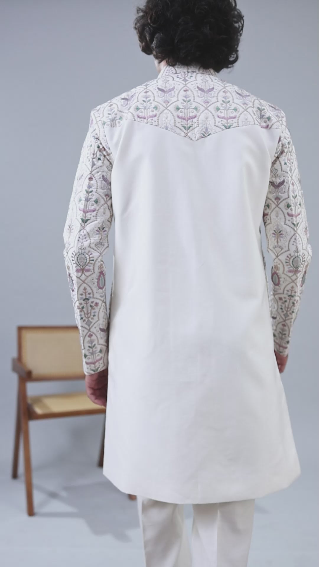 Raw Silk Off-white Men's Indo-western for Wedding and Engagement