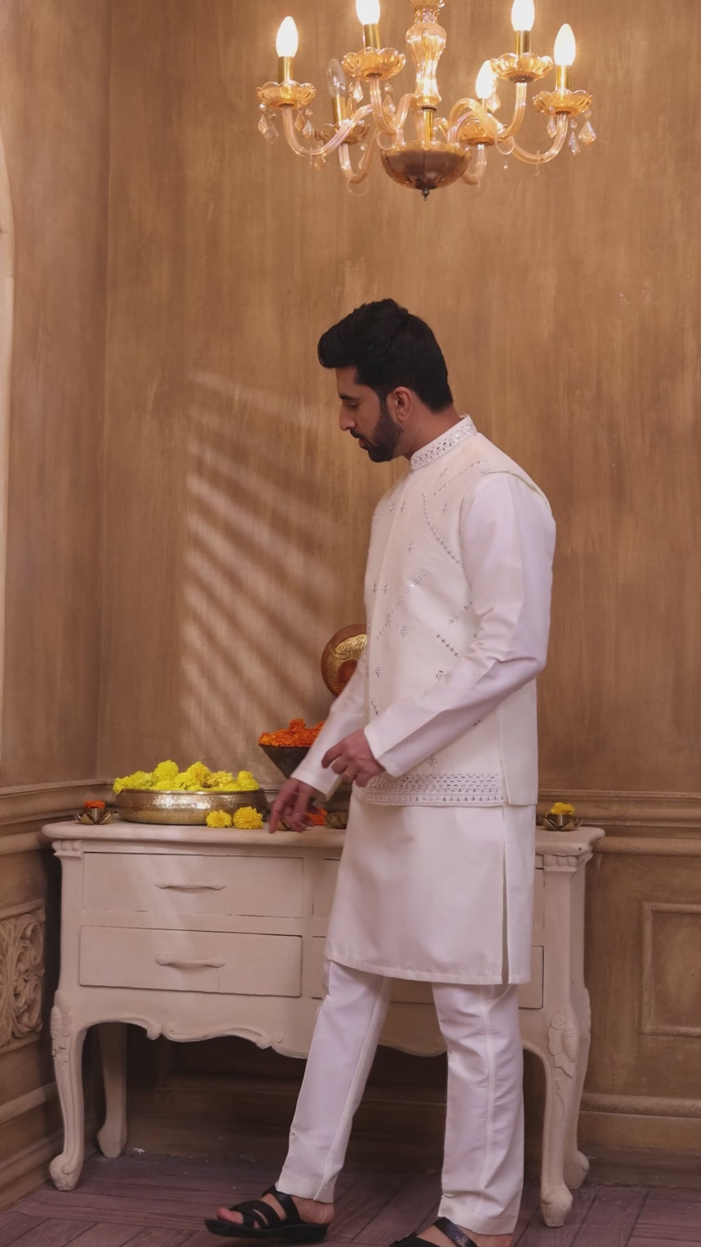 White Mirror Work Kurta Set