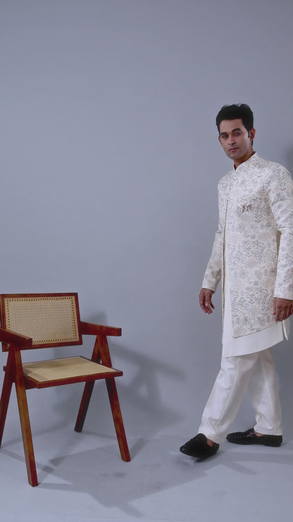 Raw Silk Light Peach Men's Indo-western in Silk