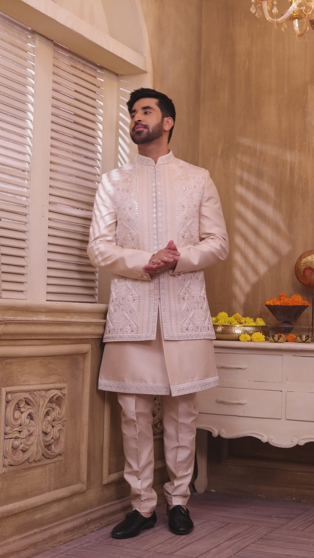 Men's Embroidered Jacket and Indo Western Set