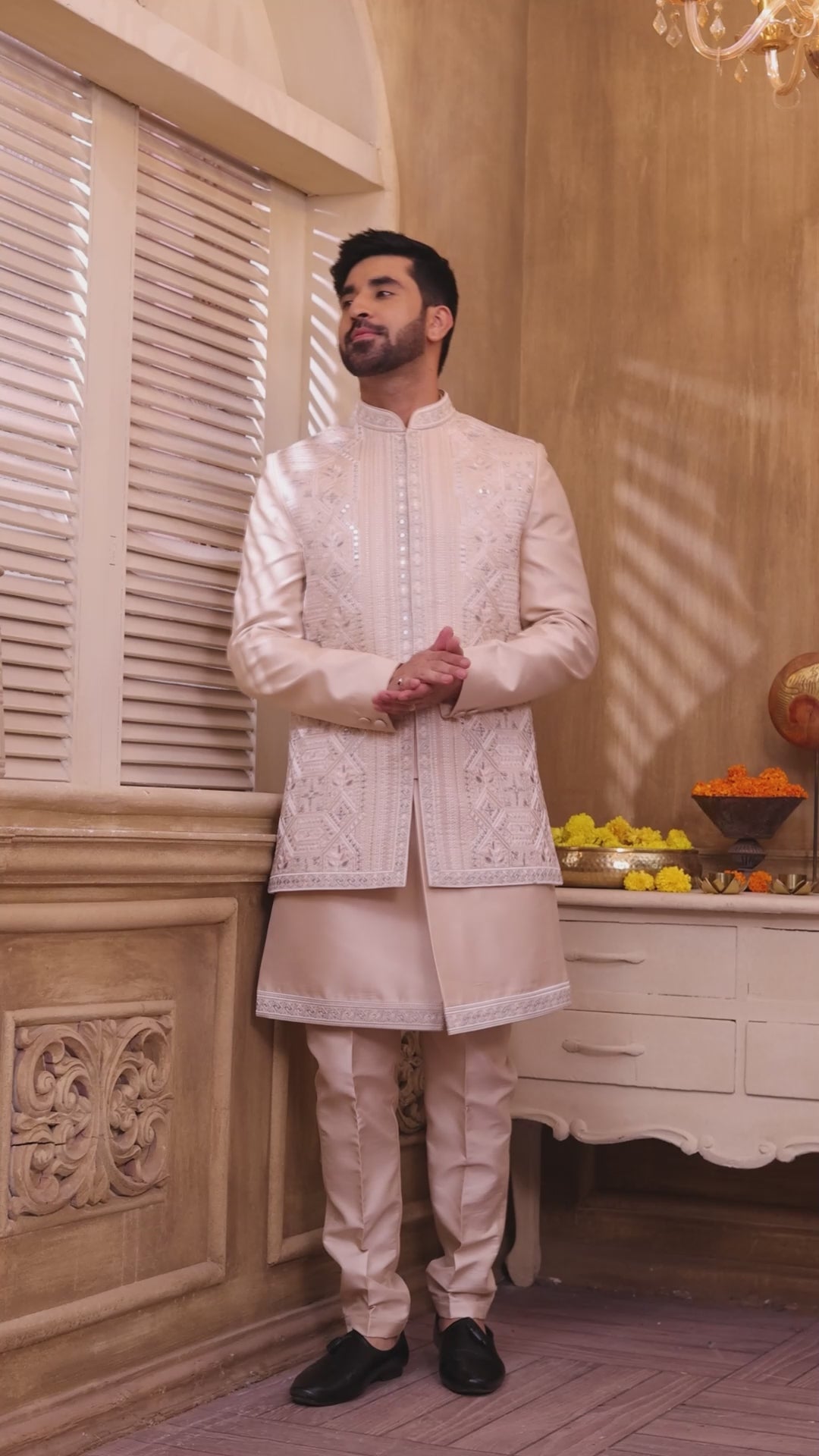 Men's Embroidered Jacket and Indo Western Set