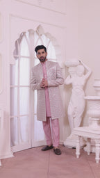 Graceful Peach Indo-Western Outfit With Gold Embroidered Jacket
