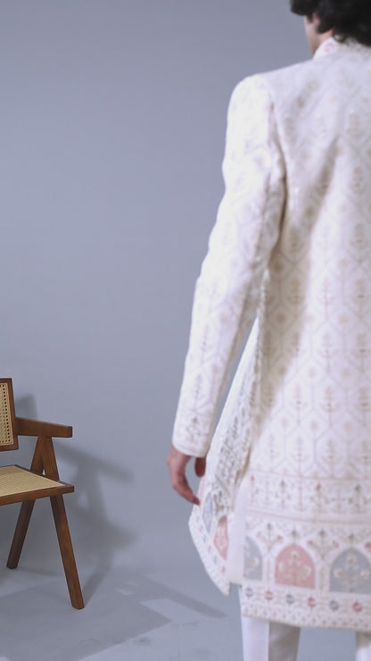 Adorn with Embroidered Cream Men's Indo-western