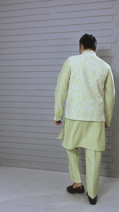 Men's Kurta Jacket Set Crafted in Premium Raw Silk