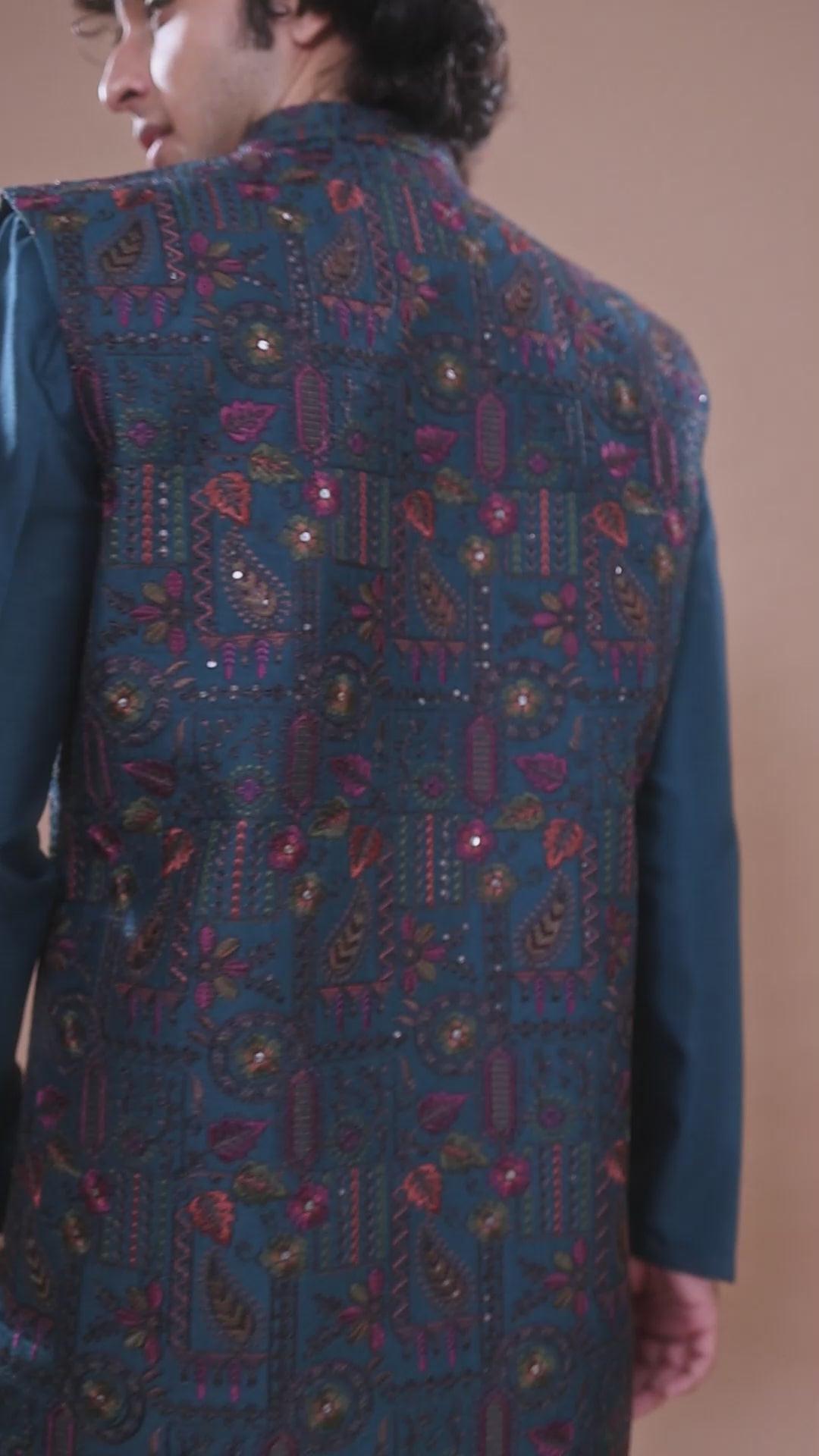 Men’s Teal Blue Indo-western Designed in Silk for Festive Events
