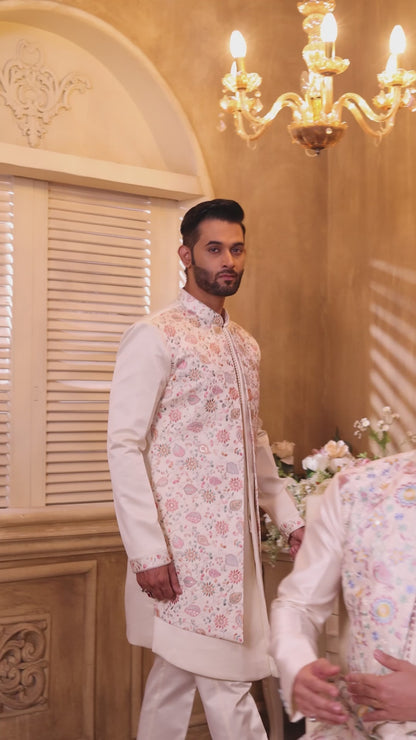 Cream Colour Floral Embriodery Indo- Western Set