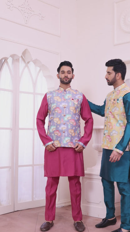 Dark Pink Ethnic Men's Kurta Jacket Set