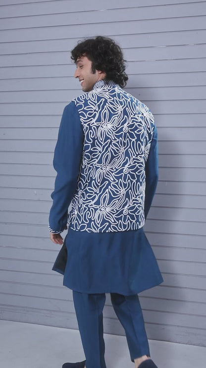 Men’s Kurta Jacket Set in Raw Silk for Festive Event